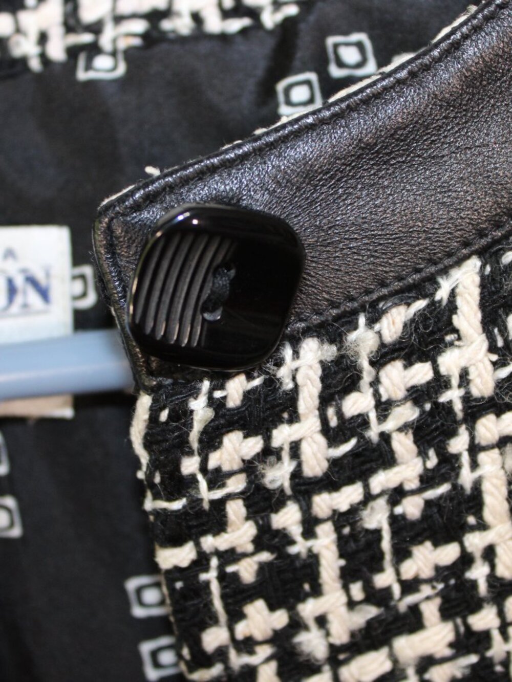 Pendleton 100% Silk Black and White Textured Tweed Jacket w/Leather Trim Blazer - Picture 12 of 16